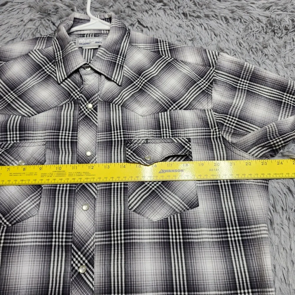 Wrangler Wrancher Shirts Mens Large‎ Western Cowboy Pearl Snap Ombre Plaid Check